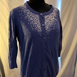 Merona Blue Cardigan with White Accents